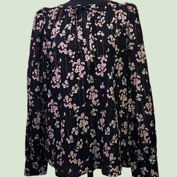 LOFT women's blouse. Black. Floral. Gold pinstripes.Size M. - Picture 2 of 7